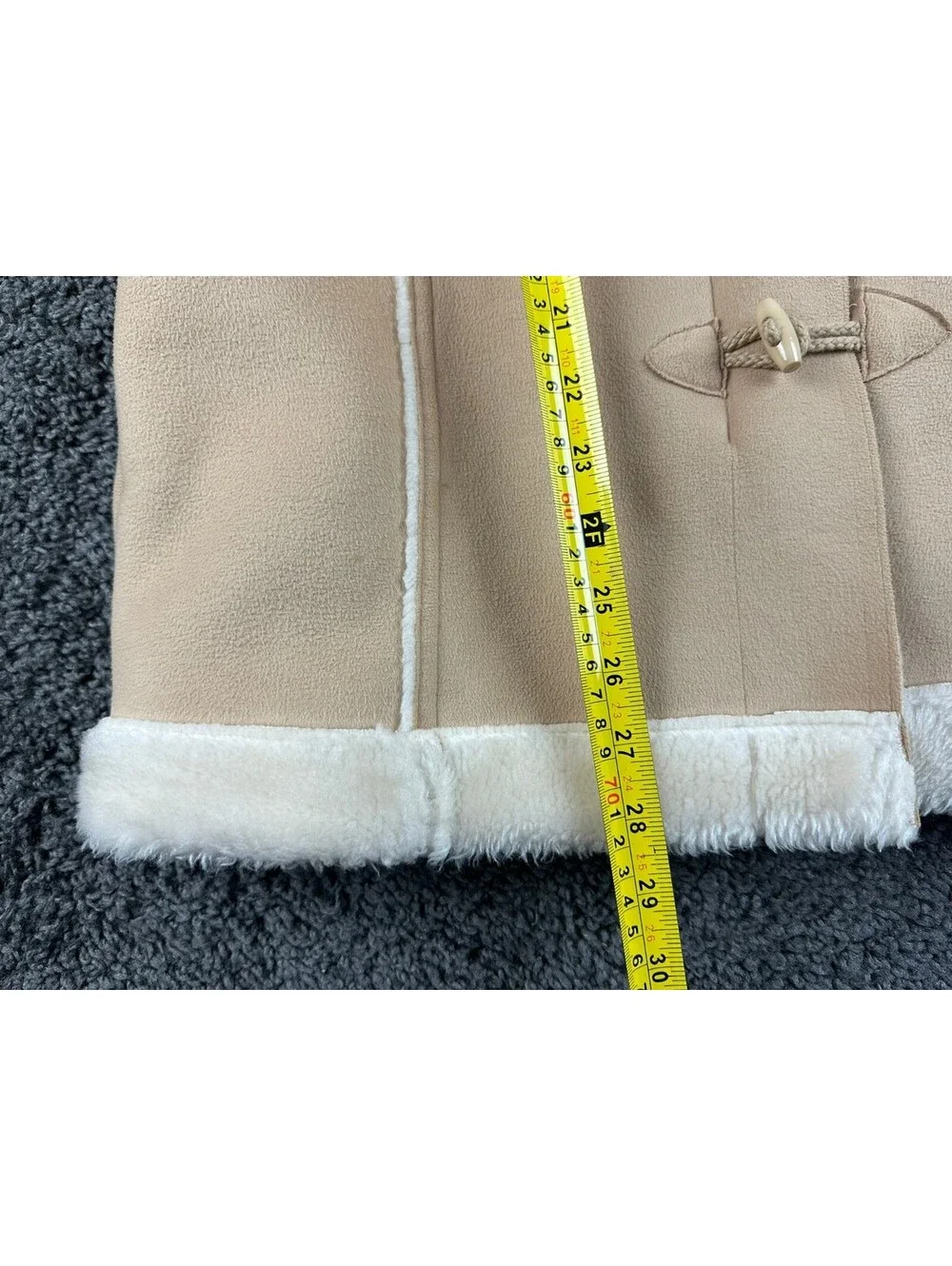 Christie Brooks Faux Shearling Duffle Coat Womens L Tan Faux Fur Hooded Jacket